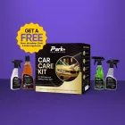 Car Care Kit | Shampoo, Glass Cleaner, Dashboard Cleaner, Tyre Shiner, Microfiber Cloth (1), Sponge Applicator (2)