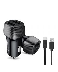 Mach 17 Dual USB Fast Car Charger 3.4A | 17W with Type C cable | 1m