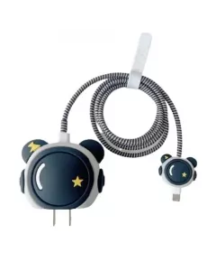 Cable Protector with 3D Cute Pattern | iPhone Charger only 18W & 20W | Black | Astronaut 