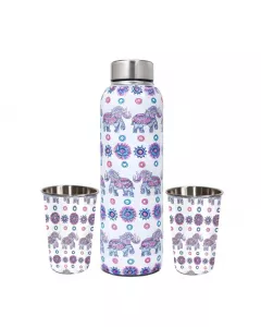 Premium Stainless Steel bottle | Drinking Glass | 1000 ml |  02 X 250ml -Purple Elephant