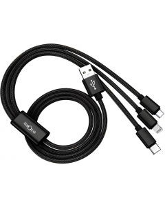 3 in 1 Data Cable | Premium Nylon Braided | 1.2 m (Compatible with Micro USB, Type C, and Iphone | White