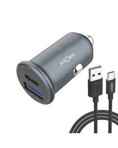 Mobile Dual Port Car Charger | QCPD Ultra Fast Charging | Type C Cable