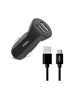 Mobile Dual Port Car Charger with C type Cable | Black