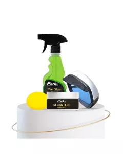 Exterior Combo For Car | Glass Cleaner (250 ml), Scratch Remover, Sponge Applicator (1) & Rain Cover (2)