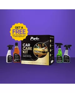 Car Care Kit | Shampoo, Glass Cleaner, Dashboard Cleaner, Tyre Shiner, Microfiber Cloth (1), Sponge Applicator (2)