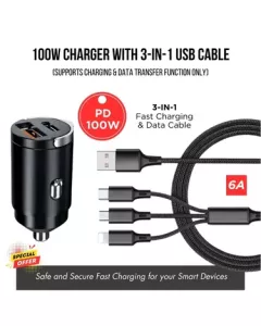 Superfast Metal Body Charger PD 100W with 3 in1 Charging Cable