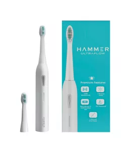 UltraFlow Electric Toothbrush and 3 Replaceable Brush Heads for Men and Women, 6 Brushing Modes (White)
