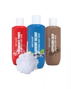 Fruit-Infused Body Wash & Loofah | Coffee, Blueberry & Pomegranate | Men & Women | | 3 * 250 ml 