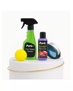 Exterior Combo For Car | Glass Cleaner (250 ml), Scratch Remover, Sponge Applicator (1) & Rain Cover (2)
