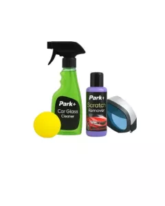 Exterior Combo For Car | Glass Cleaner (250 ml), Scratch Remover, Sponge Applicator (1) & Rain Cover (2)