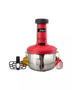 2 in 1 Push Chopper | Vegetable Cutter with Stainless Steel Blades | Easy Hand Press Food Chopper 