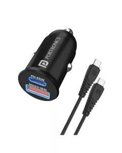 Car Power 65 Dual Output Fast Car Charger with 100W Type-C Cable (2m) | 65W Type-C PD & 18W USB | Black | POR 1871
