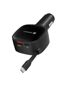 Car Power Retracto 84W 3 in 1 Car Charger | 80 cm Retractable Cable (33W Type-C PD) | Dual Port (18W USB Type-A & 33W Type-C) | Black | POR 1876