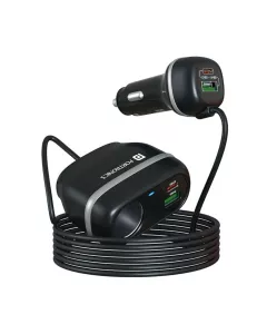 Car Power Trail 111W Car Charger | 4 Port Fast Car Charger | Dual 30W Type-C PD | Dual 22.5W USB-A | POR 1866