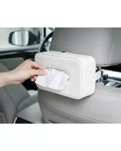 Headrest Car Tissue Holder | PU Leather | Tissues Included | White 