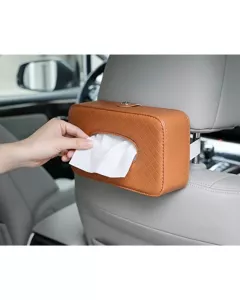 Headrest Car Tissue Holder | PU Leather | Tissue Included | Brown