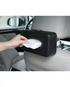 Headrest Car Tissue Holder | PU Leather | Tissues Included | Black